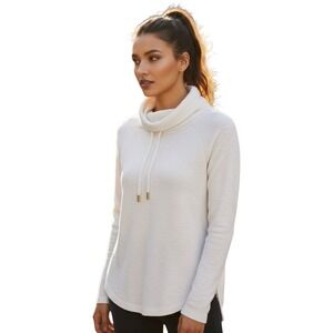 Jones New York White Cowl Neck Sweater S M Cotton Blend Coastal Minimalist Chic